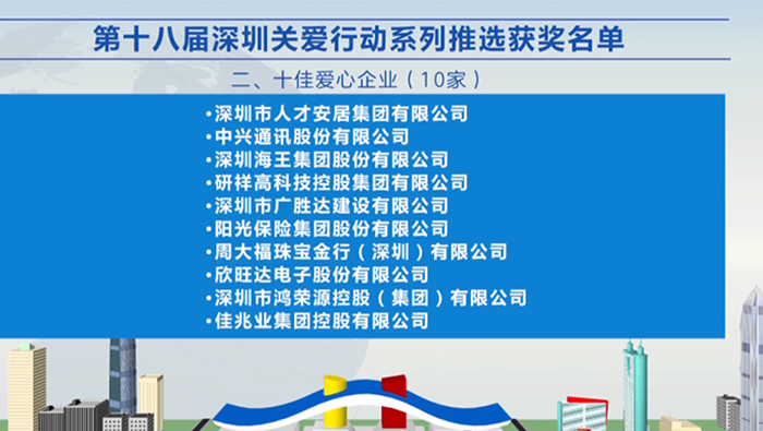 2021年，pg电子官方网站集团荣获深圳“十佳爱心企业”荣誉称号